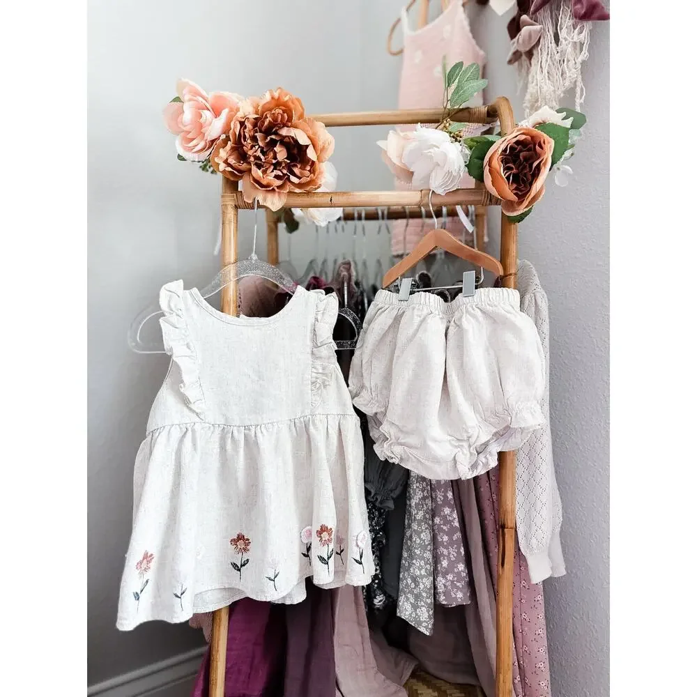 Blooming Little Beauty Gauzy Embroidered Floral Babydoll Top + Bloomers